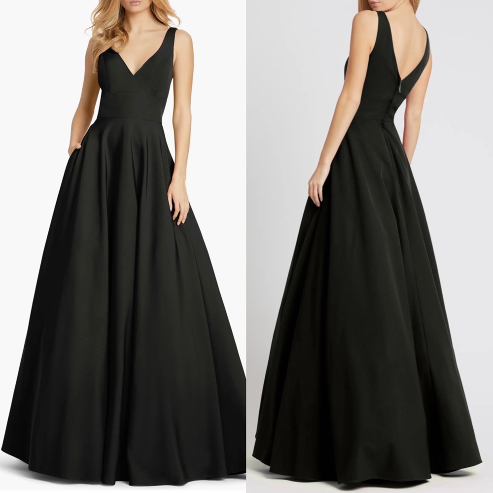 NEW Ieena Mac Duggal BLACK Classic SLEEVELESS Empire Waist A-LINE BALL GOWN - Picture 2 of 15